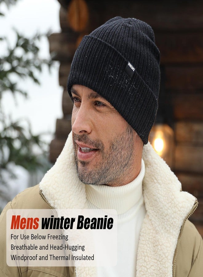 Wmcaps قبعة شتوية مبطنة بالفرو الحراري من Wmcaps للرجال والنساء، قبعة محبوكة ناعمة ودافئة، قبعة صوفية للطقس البارد، لون أسود - Image 4